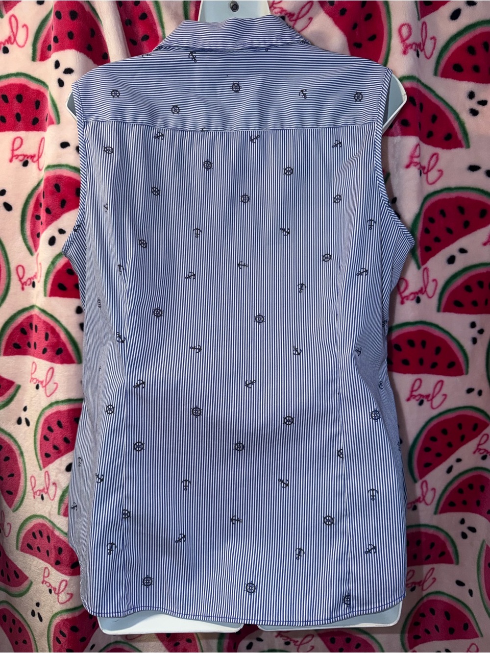 ๐ Charter Club Pinstripe Cotton Blend Button Front Tank Top - Picture 4 of 5